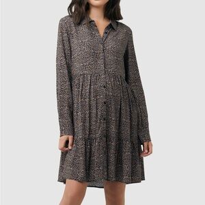 Ripe Maternity Dress button down animal print collared long sleeve comfy size XS